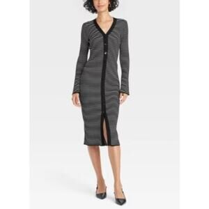 NWT a new day Women's Long Sleeve Midi Striped Sweater dress Size L